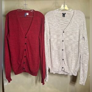 H&M Men's V-Neck Long Sleeve Button Front 100% Cotton Sweater/Cardigan Lot|Sz:M